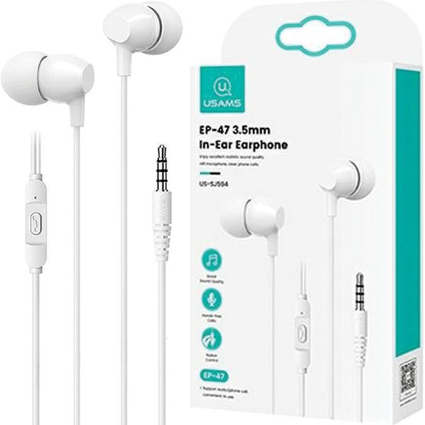 Usams Ep-47 3,5M Bianco/Bianco 1,2M Cuffie Stereo Hsep4702 (Us-Sj594)-image