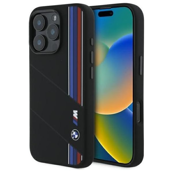 Bmw Bmhmp16X23Scuk Iphone 16 Pro Max 6,9 Czarny/Nero Custodia Rigida In Silicone Taglio Linee Tricolore Magsafe-image