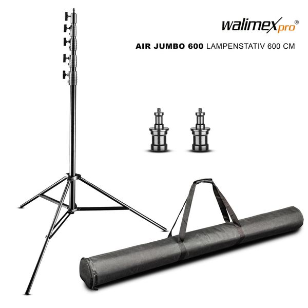 Walimex Pro Air Jumbo 600 Treppiede Per Lampade Altezza Massima 600 Cm, Stativo Per Luci Con Capacità Di Carico Di 22,5 Kg E Ammortizzazione Ad Aria, Stativo Per Flash In Alluminio, Treppiede Per Studio Fotografico, Film, Palcoscenico E Uso Esterno-image