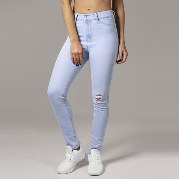 DáMské Kalhoty Urban Classics Donna Pantaloni Jeans Skinny A Vita Alta Blu Chiaro - 27-image