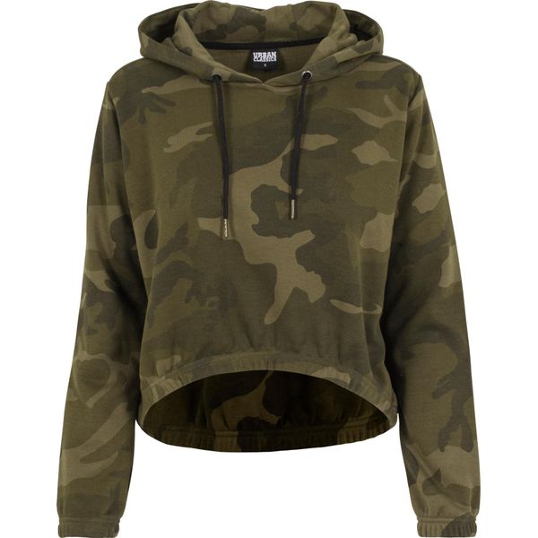 Urban Classics Donna - Felpa Con Cappuccio Cropped Camo Oliv Camo - Xs-image