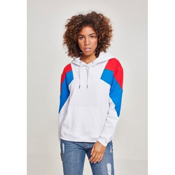 DáMská Mikina Urban Classics Ladies Oversize 3-Tone Block Hoody Wht/Firered/Brightblue - S-image