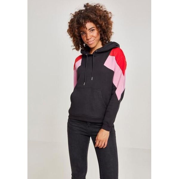 DáMská Mikina Urban Classics Ladies Oversize 3-Tone Block Hoody Blk/Firred/Coolpink - M-image