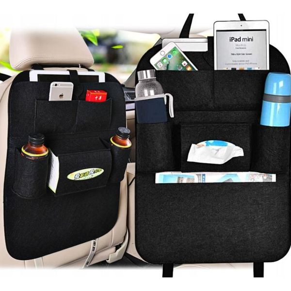 Navaris Organizzatore Per Schienale Auto - 56 X 42 Cm - Borsa In Feltro Per Schienale Auto - Borsa Protettiva Per Schienale Bambini In Nero-image