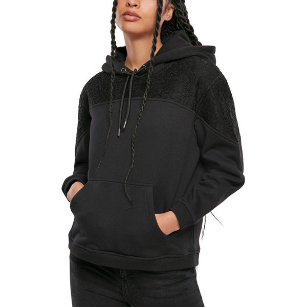 Urban Classics Donna - Felpa Con Cappuccio Con Inserti In Pizzo Nero - S-image