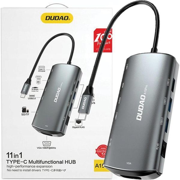 Dudao A15PRO Laptop Dock/Port Replicator Wired Usb 3.2 Gen 1 (3.1 Gen 1) Type-A + Type-C Grey-image