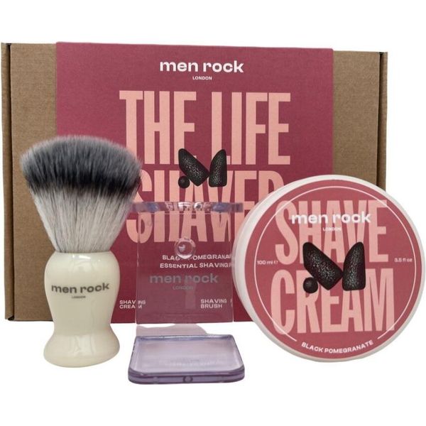 Menrock The Life Shaver Crema Da Barba Al Melograno Nero 100Ml + Pennello Da Barba + Supporto Per Pennello-image