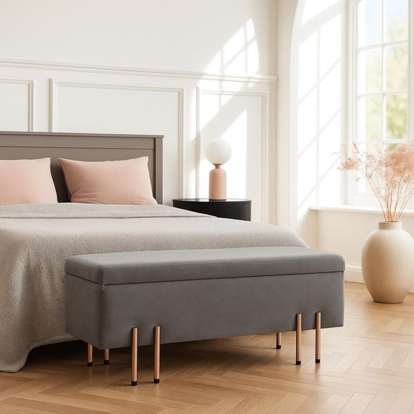 Cassapanca 'Dals' In Velluto Gambe In Metallo 118 X 40 X 42 Cm Grigio-image