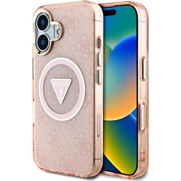 Etui Guess Iml Metal Glitter 4G Circle Triangle Magsafe Do Iphone 16 RóżOwy-image