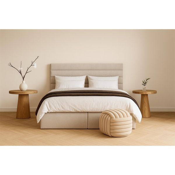 Letto A Molle Insacchettate Gutto Bella Senza Piedi - Compreso Materasso A Molle Insacchettate - Lusso E Comfort Combinati!!! Letto In Velluto Crema Senza Piedi!!!-image