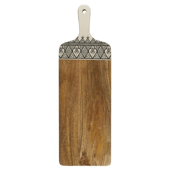 Tagliere Di Legno - 58 Cm - Tagliere In Legno Di Mango Con Manico E Design Boho - Elegante Accessorio Da Cucina - Marrone-image