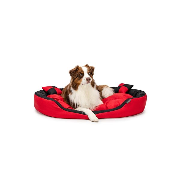 Lettino Per Cani Lionto, Elegante Cesto Per Cani 4 In 1, Idrorepellente, Antigraffio E Di Facile Manutenzione, 110X80 Cm, Rosso/Nero-image