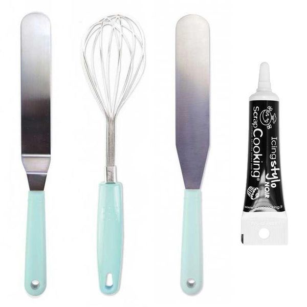Utensili Da Cucina 1 Frusta + 2 Spatole + Penna Nera Per Glassa-image