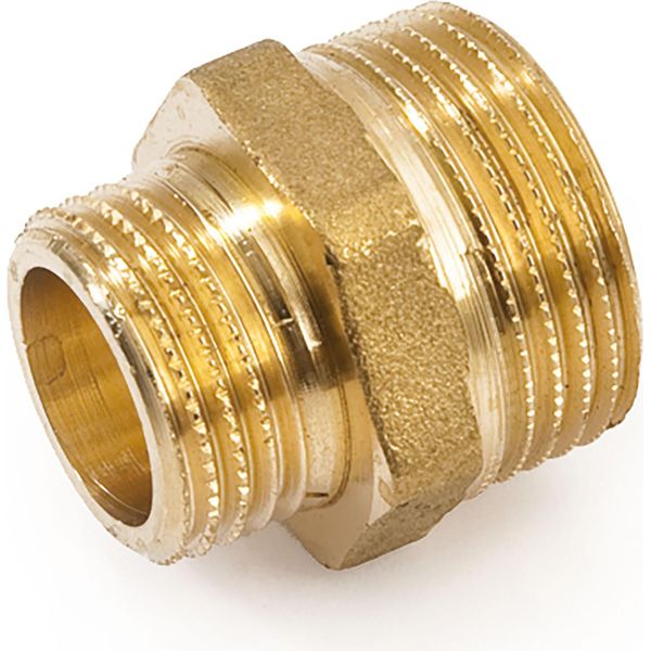 Nipplo Di Riduzione Da 1/2 Pollice X 3/8 Di Pollice In Ottone: Da 1/2 Pollice Maschio A 3/8 Di Pollice Maschio Dimensioni: Da 1/2 Pollice Maschio A 3/8 Di Pollice Maschio-image