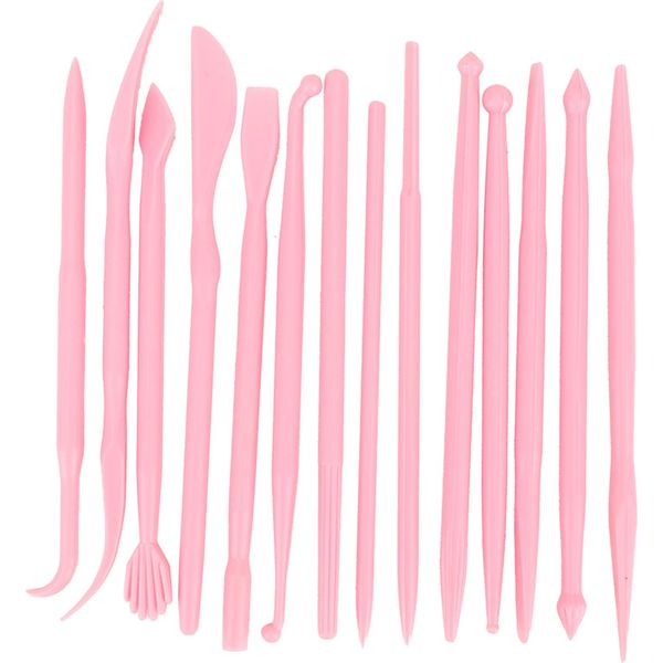 Set Di Attrezzi Per Modellare, 14 Pezzi, Plastica, Rosa, Per Argilla Da Modellare, Argilla Polimerica-image