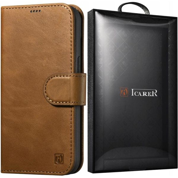 Icarer Olio Cera Portafoglio Custodia 2In1 Iphone 14 Pro In Pelle Con Flap Anti-Rfid Marrone (Wmi14220722-Tn)-image