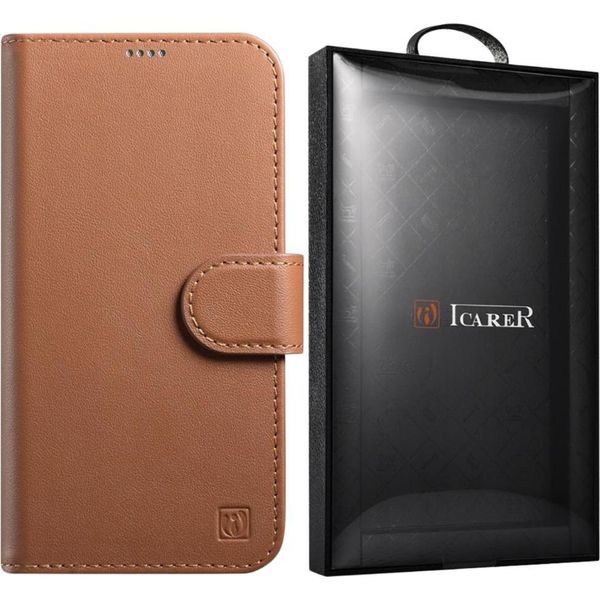 Portafoglio Icarer 2In1 Custodia In Pelle Per Iphone 14 Plus Con Patta Anti-Rfid Marrone (Wmi14220727-Bn)-image