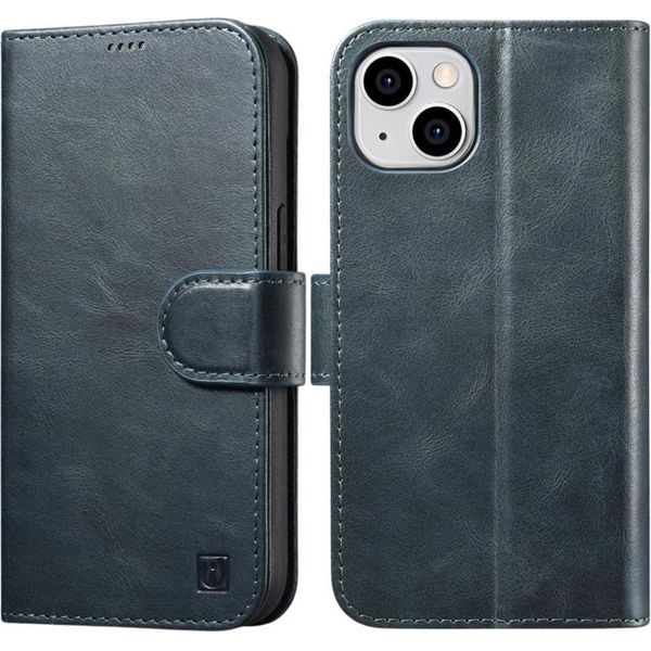 Icarer Olio Cera Portafoglio 2In1 Custodia In Pelle Per Iphone 14 Con Patta Anti-Rfid Blu (Wmi14220721-Bu)-image