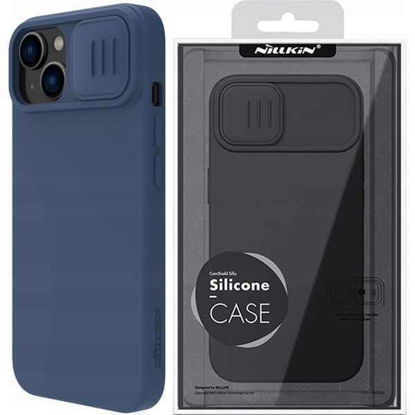 Nillkin Camshield Silky Custodia In Silicone Custodia Per Iphone 14 Plus Con Copertura Della Fotocamera Blu-image