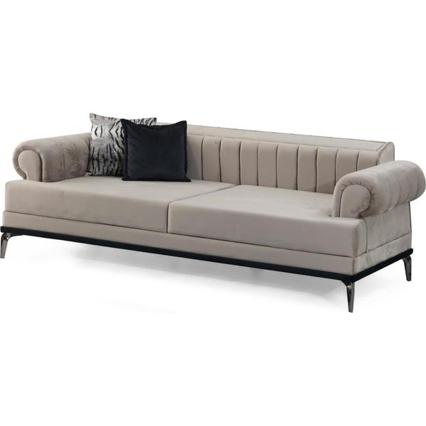 Esclusivo Divano A 3 Posti Moderno In Legno Arredamento Per Il Soggiorno Colore Beige Lusso-image