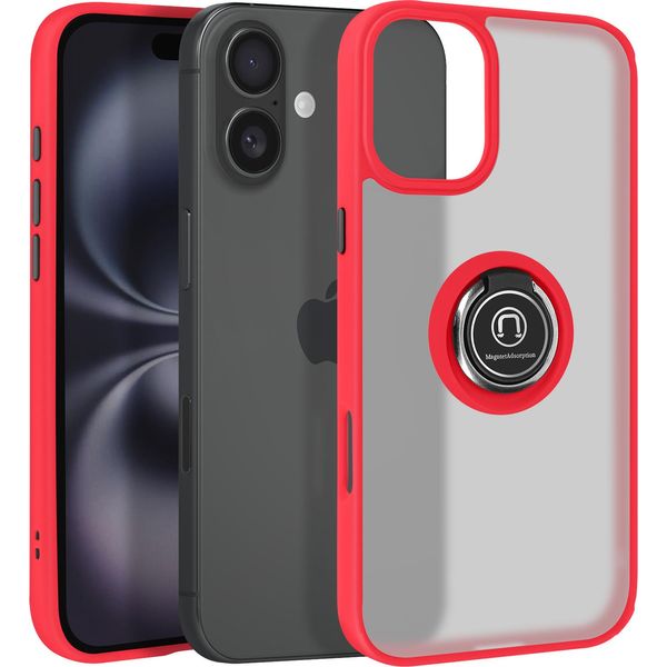 Avizar, Custodia Per Cellulare Per Apple Iphone 16 Plus Anello In Metallo, Supporto Video, Rosso-image