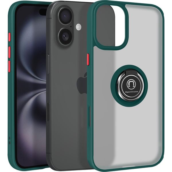 Avizar, Custodia Protettiva Per Iphone 16 Resistente Agli Urti Con Anello Magnetico, Effetto Opaco, Verde Scuro-image