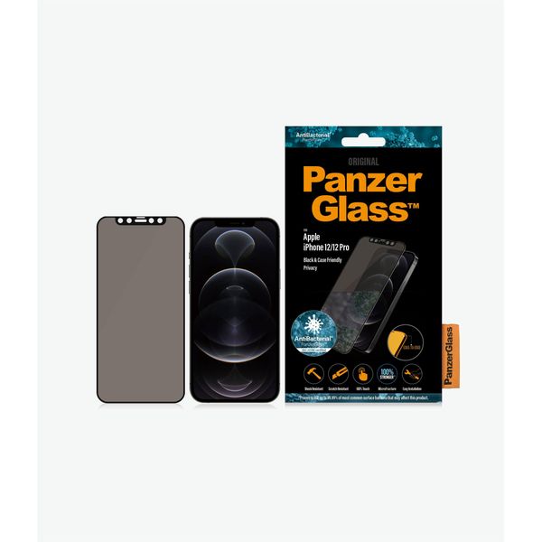 Panzerglass | Pellicola Protettiva - Vetro - Con Filtro Privacy | Apple Iphone 12, 12 Pro | Vetro Temperato | Nero | Trasparente-image