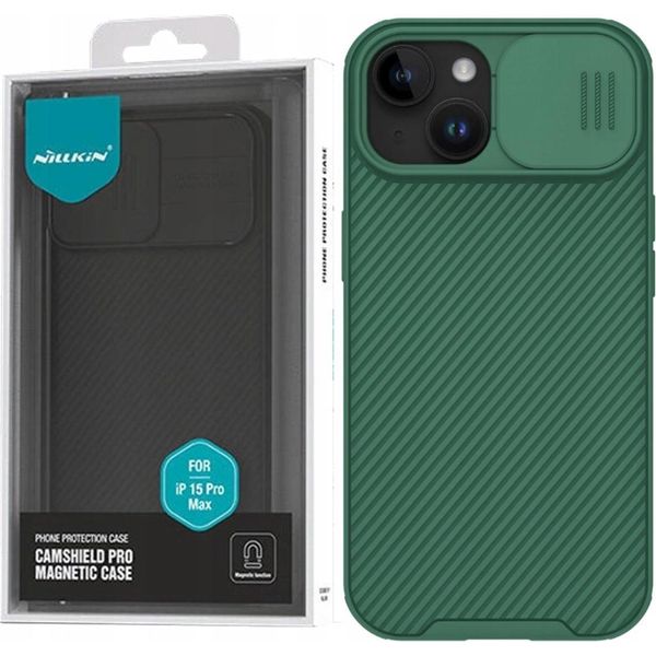 Custodia Magnetica Blindata Nillkin Camshield Pro Per Iphone 15 Plus Con Copertura Della Fotocamera - Verde-image