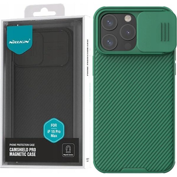 Custodia Magnetica Blindata Nillkin Camshield Pro Per Iphone 15 Pro Con Copertura Della Fotocamera - Verde-image