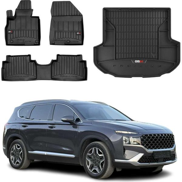 Set Di Tappetini E Fodere Per Il Bagagliaio Omac Per Hyundai Santa Fe 2018-2025 In Gomma 4X-image
