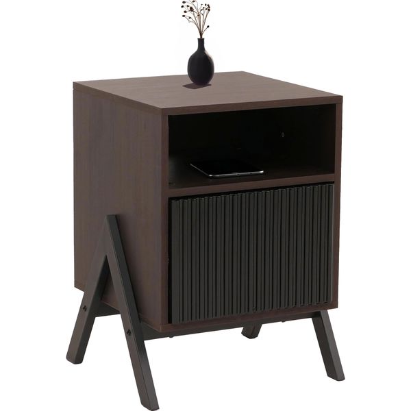 Comodino HWC-O40, Comodino Mobile, Cassetto Mdf Metallo Melamina 59X40X40Cm ~ Aspetto Noce-image