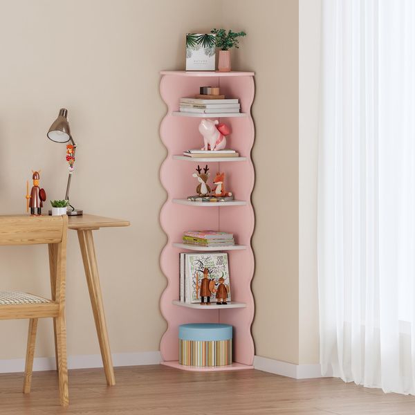 Scaffale Angolare Per Bambini 'Vestnes' Mdf 108 X 27 X 27 Cm Zucchero Filato / Bianco-image