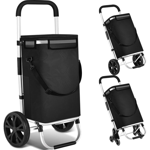 Clanmacy 3In1 Carrello Della Spesa 40L Fino A 40 Kg Pieghevole Borsa Rimovibile Mano Carrello Della Spesa Carrello Della Spesa Aiuto Scooter Nero-image