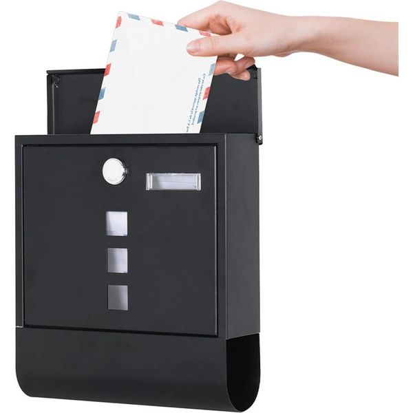 Cassetta Postale Wisfor Con Scomparto Per Giornali, Rotolo Di Giornali, Cassetta Postale Con Targhetta Per Finestra, 2 Chiavi, Nero-image