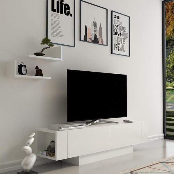 Skye Decor, Matera - Bianco, Bianco, Mobili Tv, Bianco, 150 X 41,6 X 31,5 Cm-image