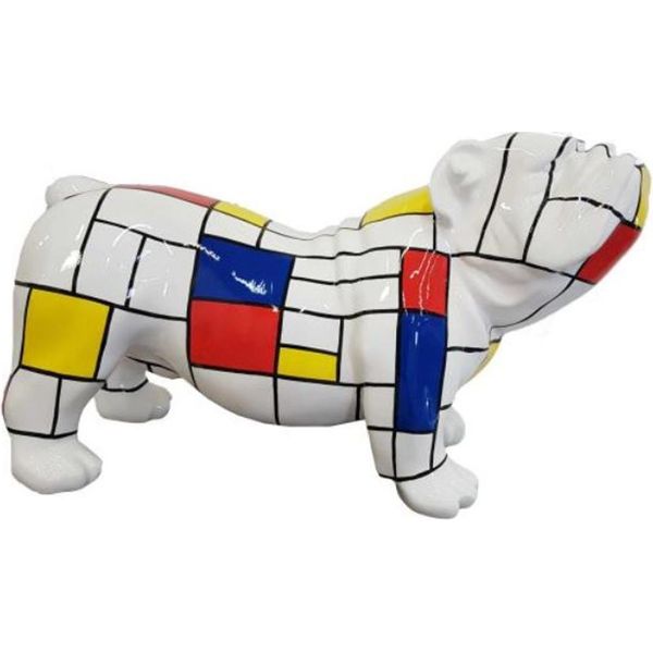 Casa Padrino Figura Decorativa Di Design Cane Bulldog Bianco / Multicolore 55 X H. 32 Cm - Scultura Decorativa Resistente Alle Intemperie - Decorazione Soggiorno - Decorazione Giardino - Figura Animale Di Design-image