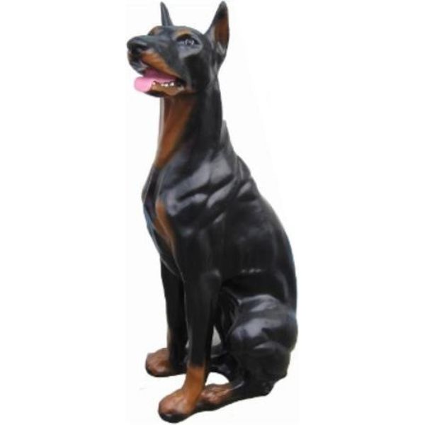 Casa Padrino Figura Decorativa Cane Dobermann Nero/Marrone 29 X 42 X H. 92 Cm - Scultura Decorativa Resistente Alle Intemperie - Decorazione Soggiorno - Decorazione Giardino - Figura Animale Decorativa-image