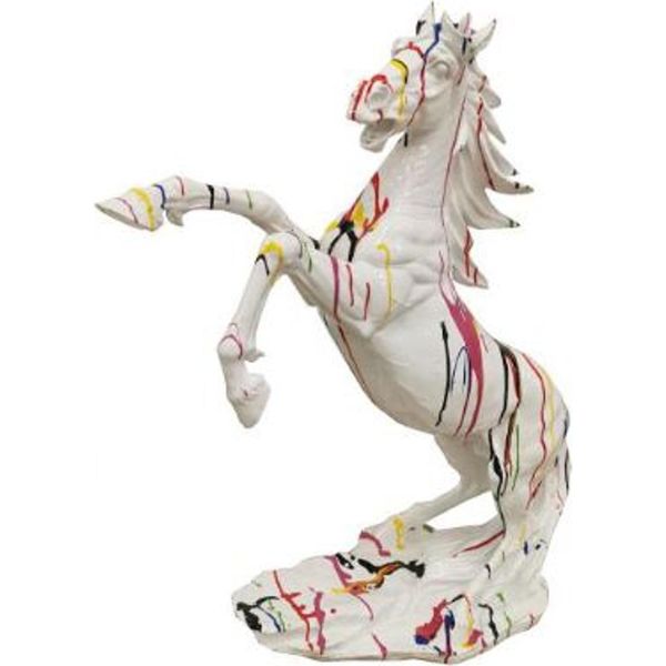 Casa Padrino Figura Decorativa Di Design Cavallo Selvaggio Bianco / Multicolore H. 92 Cm - Scultura Decorativa Resistente Alle Intemperie - Decorazione Per Il Soggiorno - Decorazione Per Il Giardino - Figura Decorativa Di Design Di Animale-image