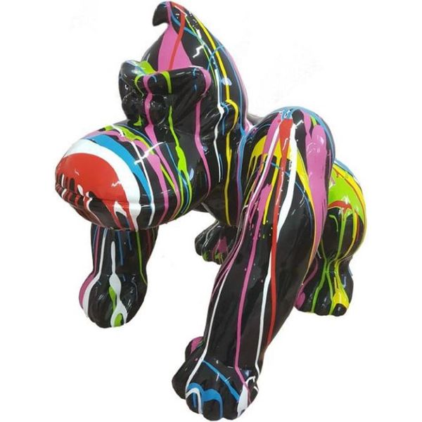 Casa Padrino Figura Decorativa Gorilla Scimmia Nero / Multicolore H. 70 Cm - Scultura Decorativa Resistente Alle Intemperie - Decorazione Soggiorno Giardino Terrazza-image