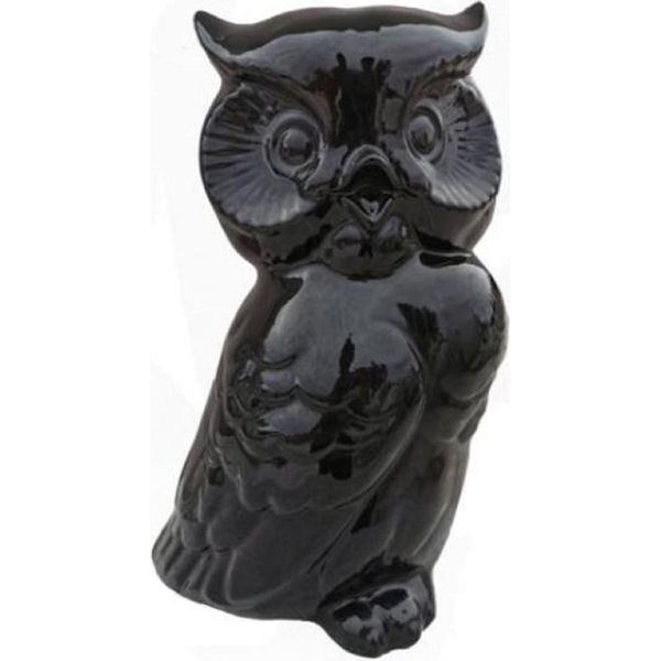 Casa Padrino Figura Decorativa Gufo Nero 24 X 20 X H. 38,5 Cm - Scultura Decorativa Resistente Alle Intemperie - Decorazione Soggiorno - Decorazione Giardino - Decorazione Terrazzo-image