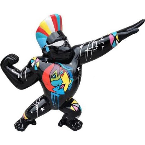Casa Padrino Scultura Decorativa Di Design Gorilla Star Monkey Nero / Multicolore 89 X H. 75 Cm - Figura Decorativa Resistente Alle Intemperie - Decorazione Soggiorno Terrazzo Giardino-image