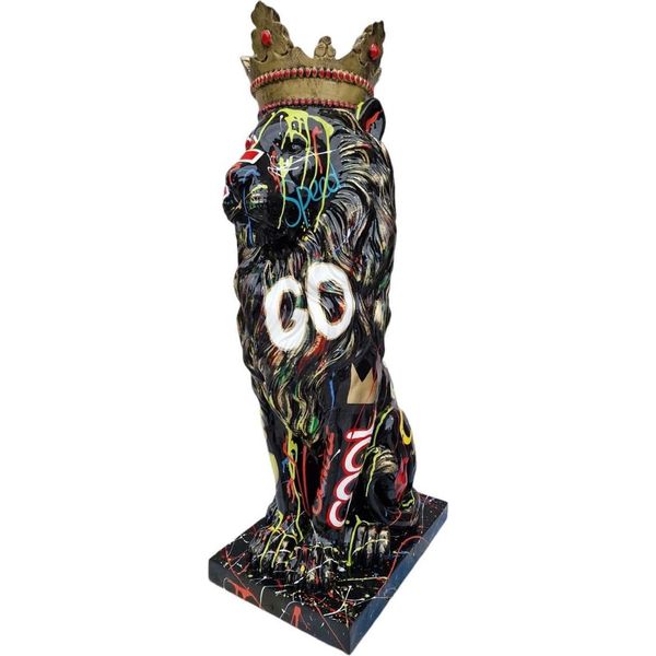 Casa Padrino Figura Decorativa Di Design Leone Con Nero / Multicolore H. 80 Cm - Scultura Decorativa Resistente Alle Intemperie - Figura Decorativa Per Soggiorno - Figura Decorativa Per Giardino - Figura Decorativa Per Animali-image