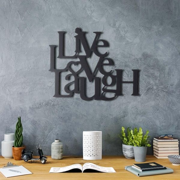 Wallity, Live Love Laugh, Decorazione Da Parete, Nero, Metallo, 40 X 49 Cm-image