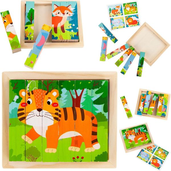 Puzzle Di Legno Animali 4In1 Zoo Safari Educativo-image