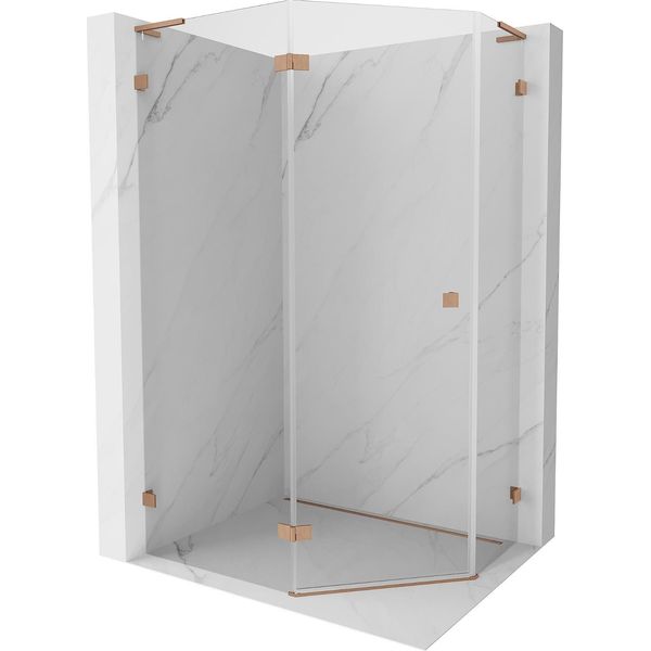 Mexen Lunar L Cabina Doccia Pentagonale A Battente Sinistra 100 X 80 Cm, Trasparente, Rame Spazzolato - 831L-100L-080P-65-00-L-image