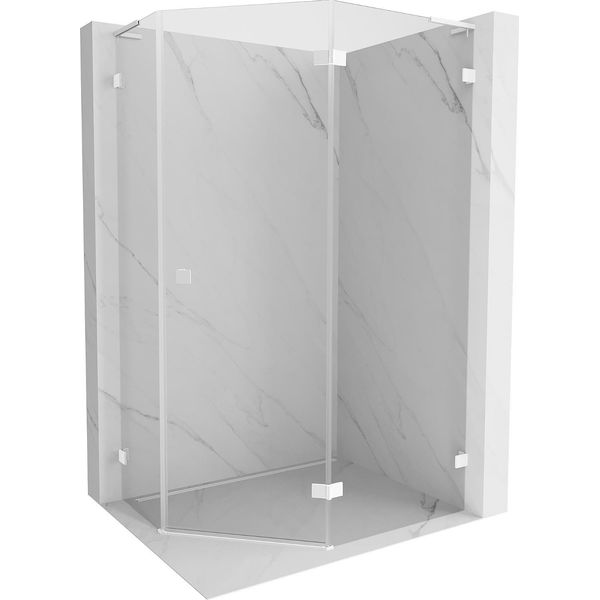 Mexen Lunar L Cabina Doccia Pentagonale Battente Destra 90 X 80 Cm, Trasparente, Bianca - 831L-090P-080L-20-00-P-image