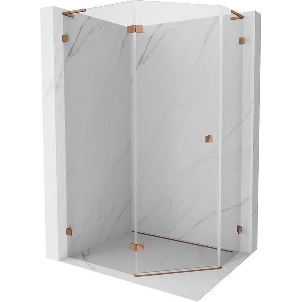 Mexen Lunar L Cabina Doccia Pentagonale A Battente Sinistra 90 X 80 Cm, Trasparente, Oro Rosa - 831L-090L-080P-60-00-L-image