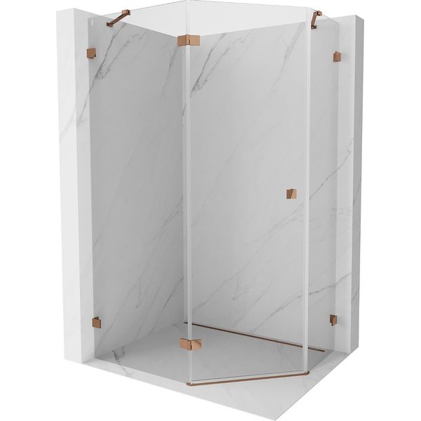 Mexen Lunar Cabina Doccia Pentagonale A Battente Sinistra 90 X 80 Cm, Trasparente, Oro Rosa - 831-090L-080P-60-00-L-image
