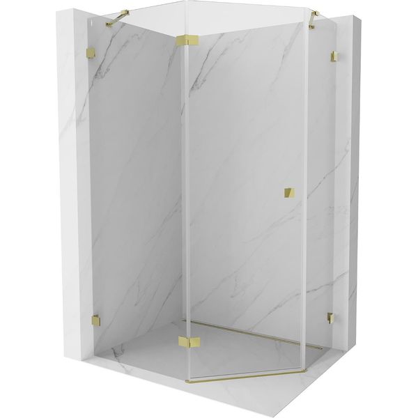 Mexen Lunar Cabina Doccia Pentagonale A Battente Sinistra 90 X 80 Cm, Trasparente, Oro - 831-090L-080P-50-00-L-image