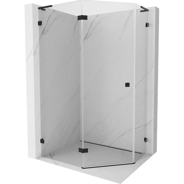 Mexen Lunar L Cabina Doccia Pentagonale A Battente Sinistra 90 X 80 Cm, Trasparente, Nero - 831L-090L-080P-70-00-L-image